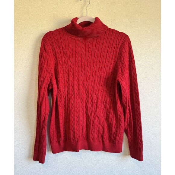Lands' End Women's Red Chunky Knit Turtleneck Sweater Long Sleeve Pullover Large - Picture 1 of 8